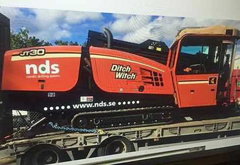 Bandburen horisontalborr med hytt, Ditch Witch JT30 stulen i industriområdet Näringen, Gävle.